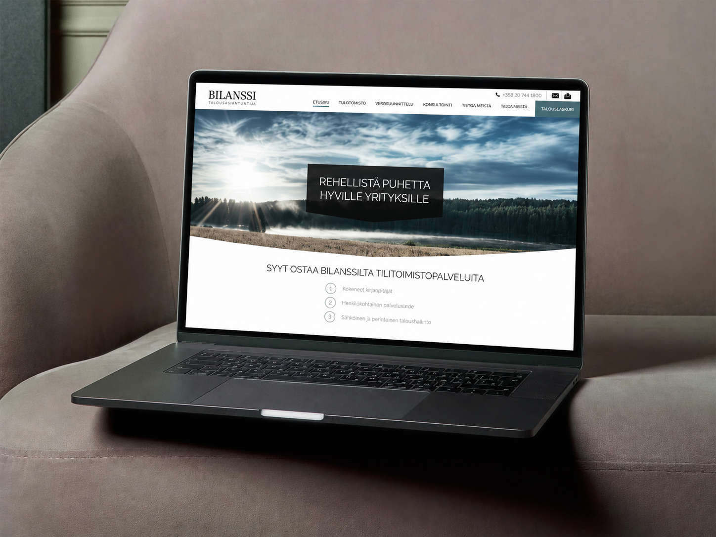 Bilanssi website on a laptop screen